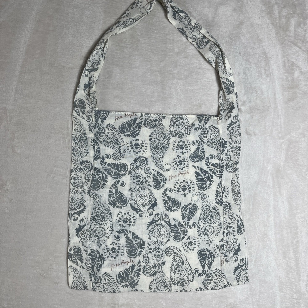 Free People Linen Cloth Lightweight Shopping Bags Gray White Paisley Boho